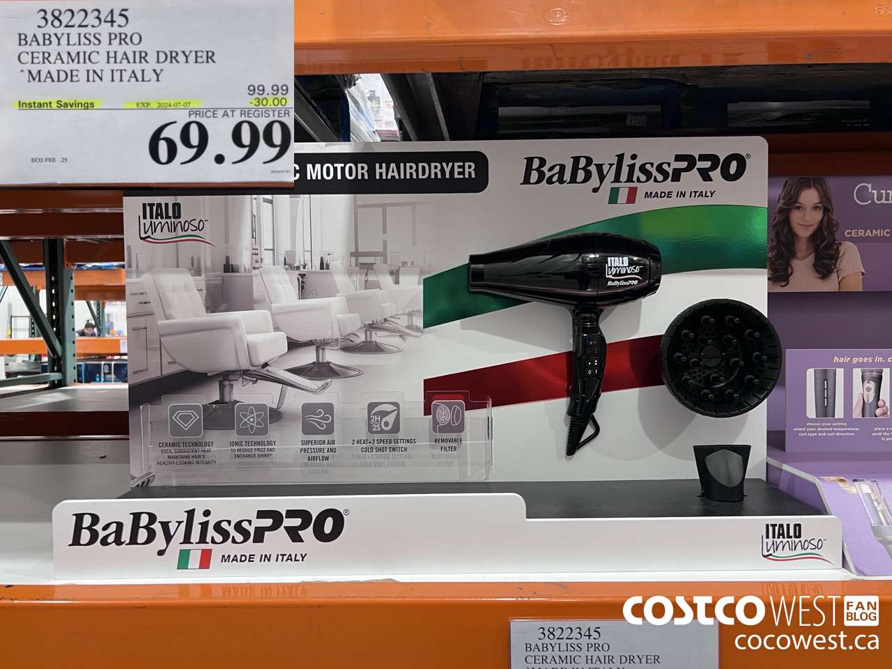 3822345 BABYLISS PRO CERAMIC HAIR DRYER MADE IN ITALY ($30.00 INSTANT SAVINGS EXPIRES ON 2024-07-07) $69.99