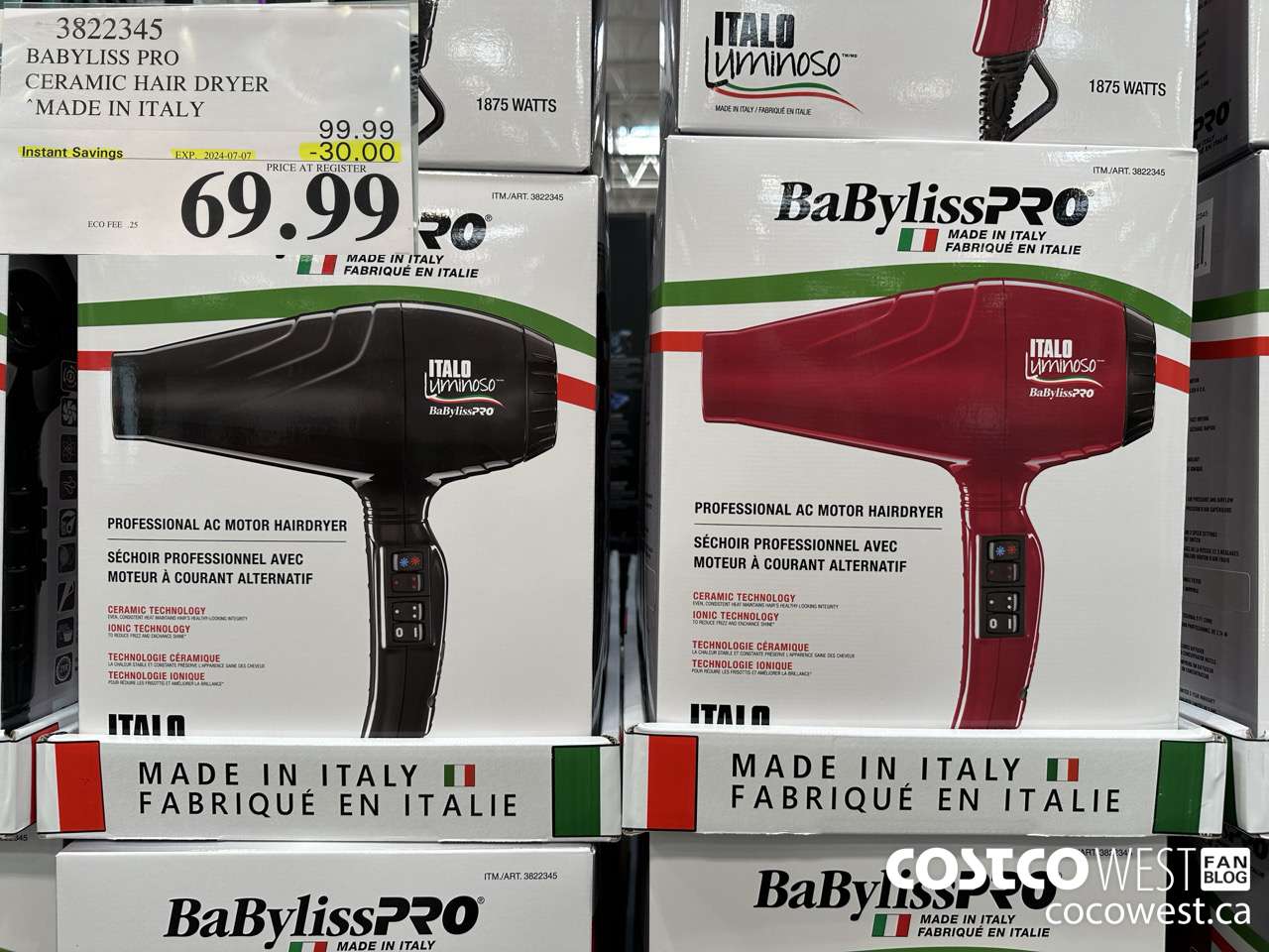 3822345 BABYLISS PRO CERAMIC HAIR DRYER MADE IN ITALY ($30.00 INSTANT SAVINGS EXPIRES ON 2024-07-07) $69.99