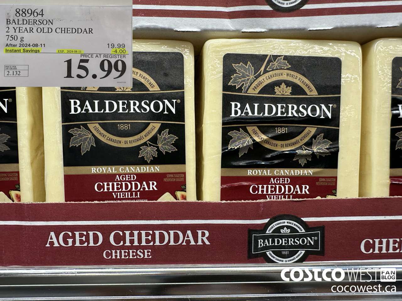 88964 BALDERSON 2 YEAR OLD CHEDDAR 750 g ($4.00 INSTANT SAVINGS EXPIRES ON 2024-08-11) $15.99