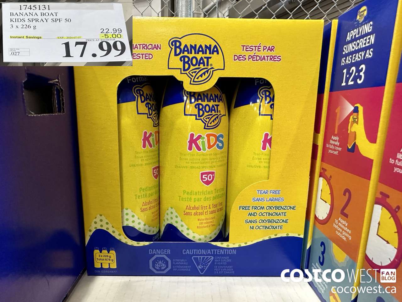 1745131 BANANA BOAT KIDS SPRAY SPF 50 3 X 226 G ($5.00 INSTANT SAVINGS EXPIRES ON 2024-07-07) $17.99