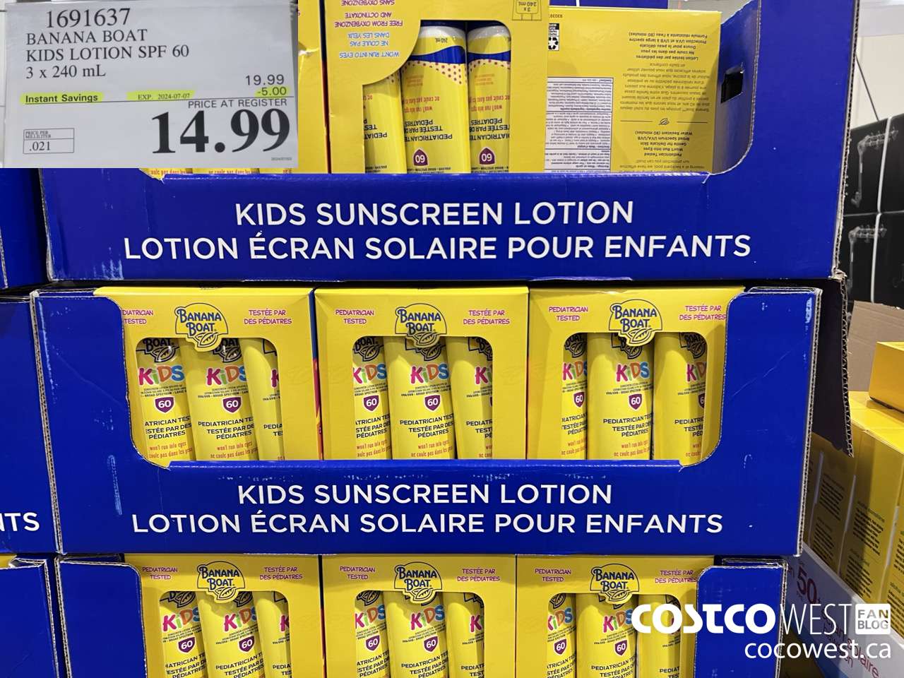 1691637 BANANA BOAT KIDS SUNSCREEN LOTION SPF60 3 x 240mL ($5.00 INSTANT SAVINGS EXPIRES ON 2024-07-07) $14.99