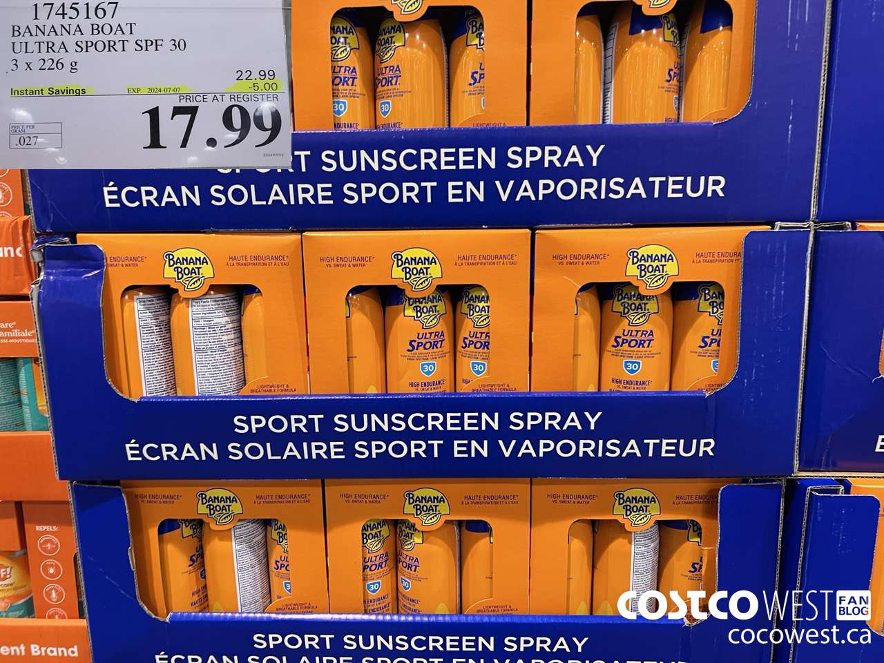 1745167 BANANA BOAT ULTRA SPORT SPF 30 3 X 226 G ($5.00 INSTANT SAVINGS EXPIRES ON 2024-07-07) $17.99