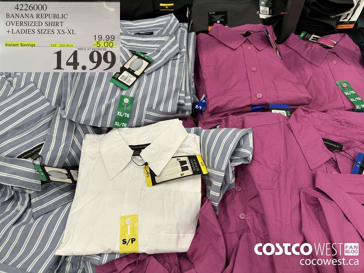 4226000 BANANA REPUBLIC OVERSIZED SHIRT LADIES SIZES XS-XL ($5.00 INSTANT SAVINGS EXPIRES ON 2024-08-04) $14.99