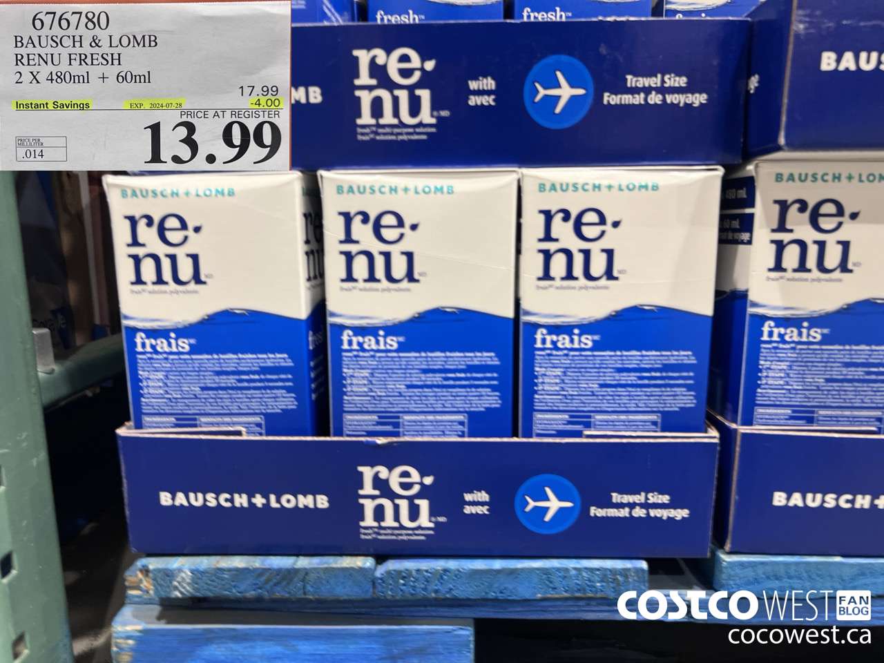676780 BAUSCH & LOMB RENU FRESH 2 X 480ML + 60ML ($4.00 INSTANT SAVINGS EXPIRES ON 2024-07-28) $13.99
