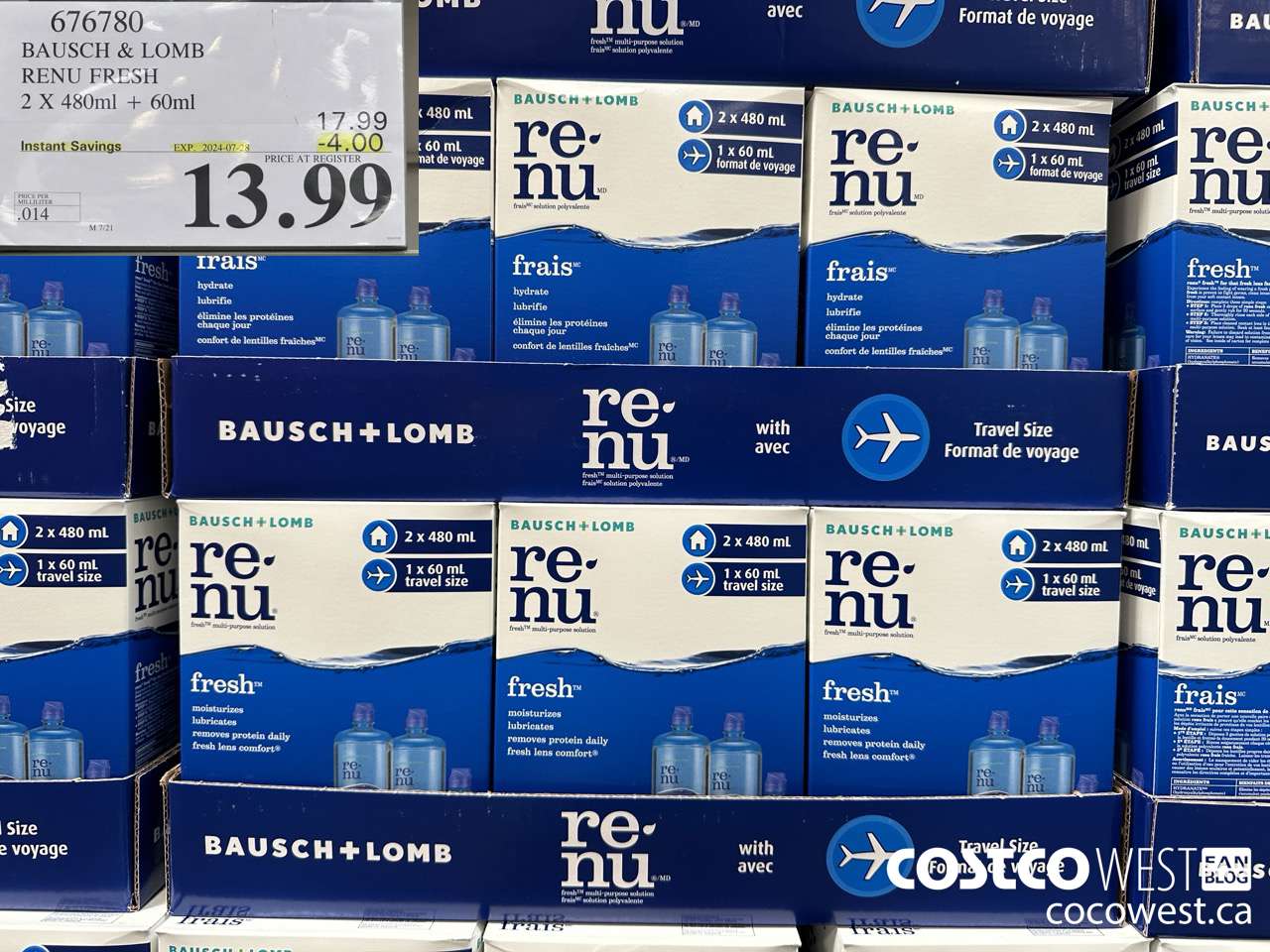 676780 BAUSCH & LOMB RENU FRESH 2 X 480ML + 60ML ($4.00 INSTANT SAVINGS EXPIRES ON 2024-07-28) $13.99