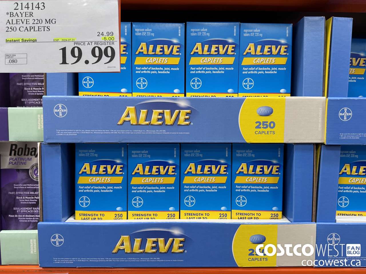214143 BAYER ALEVE 220 MG 250 CAPLETS ($5.00 INSTANT SAVINGS EXPIRES ON 2024-07-21) $19.99
