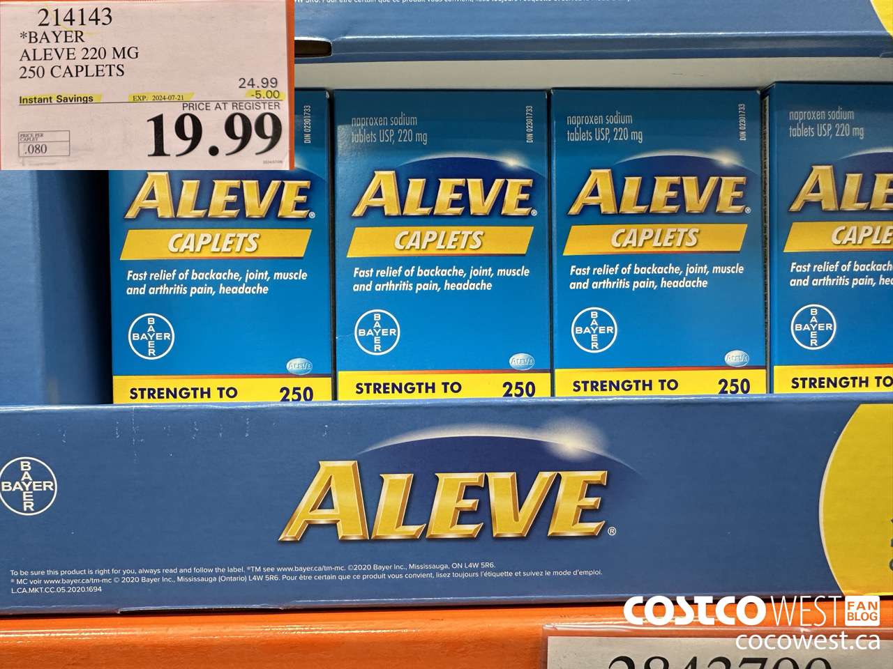 214143 BAYER ALEVE 220 MG 250 CAPLETS ($5.00 INSTANT SAVINGS EXPIRES ON 2024-07-21) $19.99