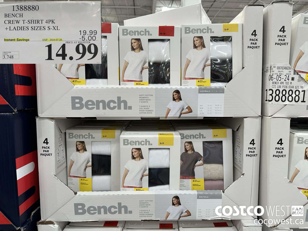 1388880 BENCH CREW TSHIRT 4PK LADIES SIZE S-XL ($5.00 INSTANT SAVINGS EXPIRES ON 2024-07-28) $14.99