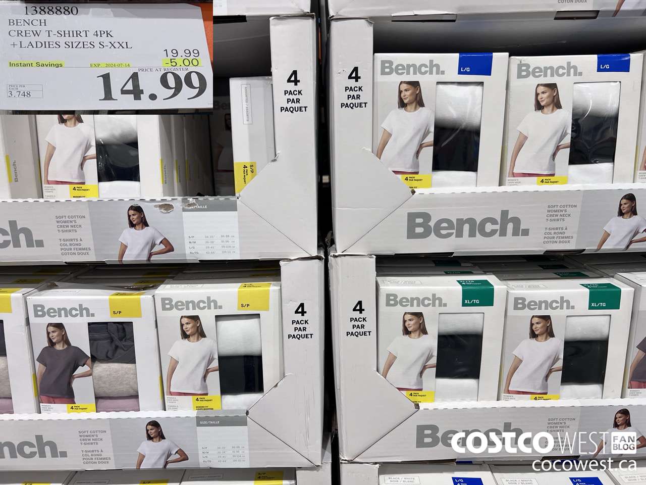 1388880 BENCH CREW TSHIRT 4PK LADIES SIZE S-XXL ($5.00 INSTANT SAVINGS EXPIRES ON 2024-07-14) $14.99