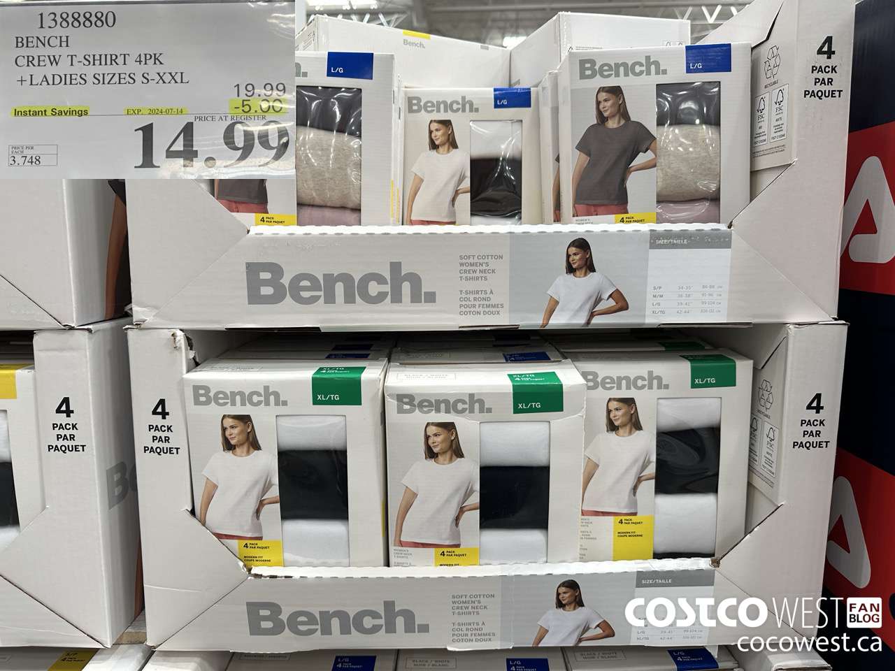 1388880 BENCH CREW TSHIRT 4PK LADIES SIZE S-XXL ($5.00 INSTANT SAVINGS EXPIRES ON 2024-07-14) $14.99