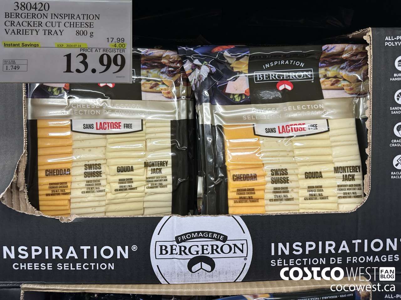 380420 BERGERON INSPIRATION CRACKER CUT CHEESE VARIETY TRAY 800g ($4.00 INSTANT SAVINGS EXPIRES ON 2024-07-14) $13.99