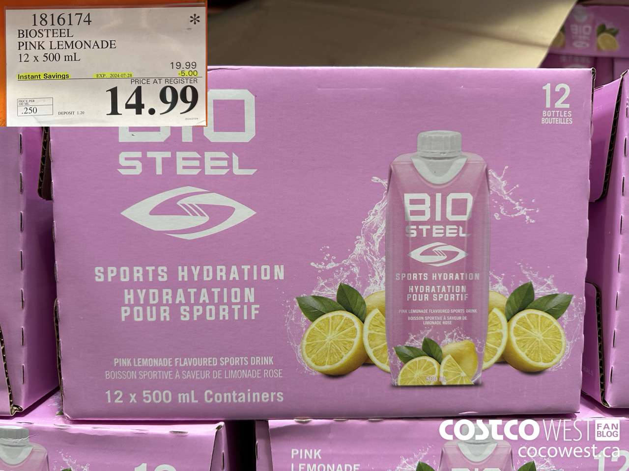 1816174 BIOSTEEL PINK LEMONADE 12 X 500ML ($5.00 INSTANT SAVINGS EXPIRES ON 2024-07-28) $14.99