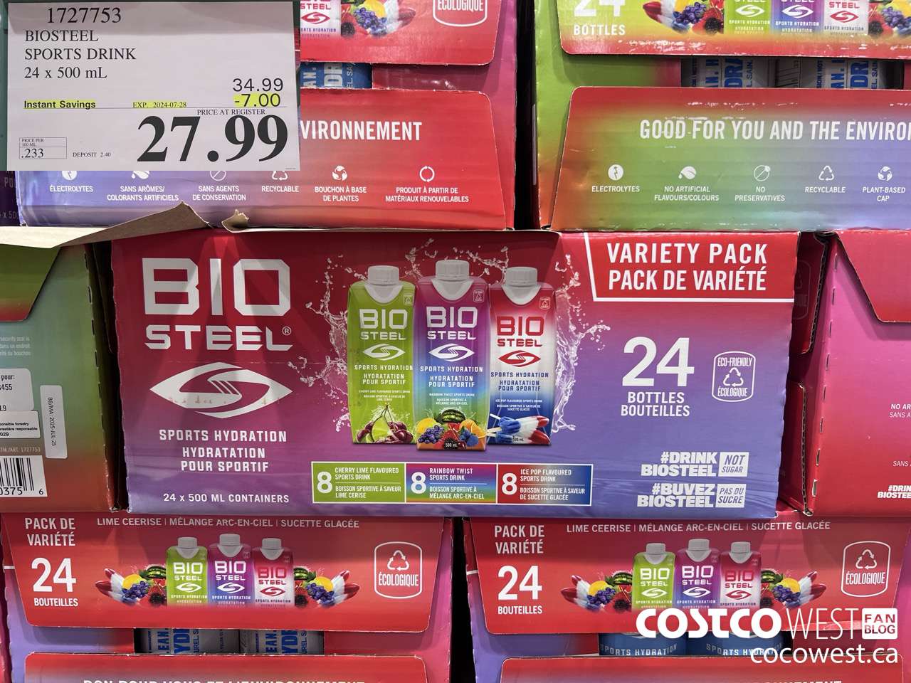 1727753 BIOSTEEL SPORTS DRINK 24 X 500 ML ($7.00 INSTANT SAVINGS EXPIRES ON 2024-07-28) $27.99