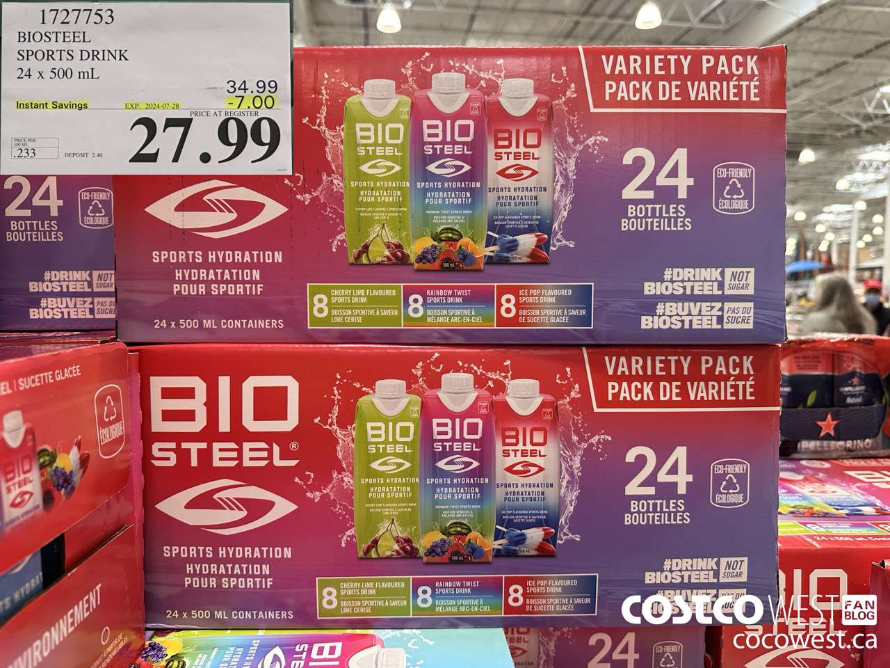 1727753 BIOSTEEL SPORTS DRINK 24 X 500 ML ($7.00 INSTANT SAVINGS EXPIRES ON 2024-07-28) $27.99