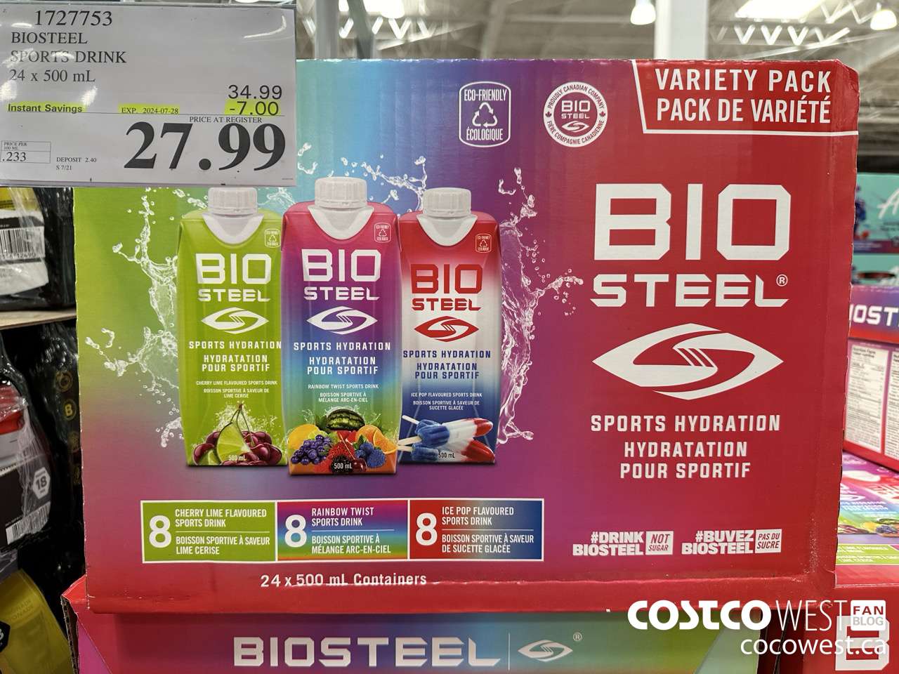 1727753 BIOSTEEL SPORTS DRINK 24 X 500 ML ($7.00 INSTANT SAVINGS EXPIRES ON 2024-07-28) $27.99