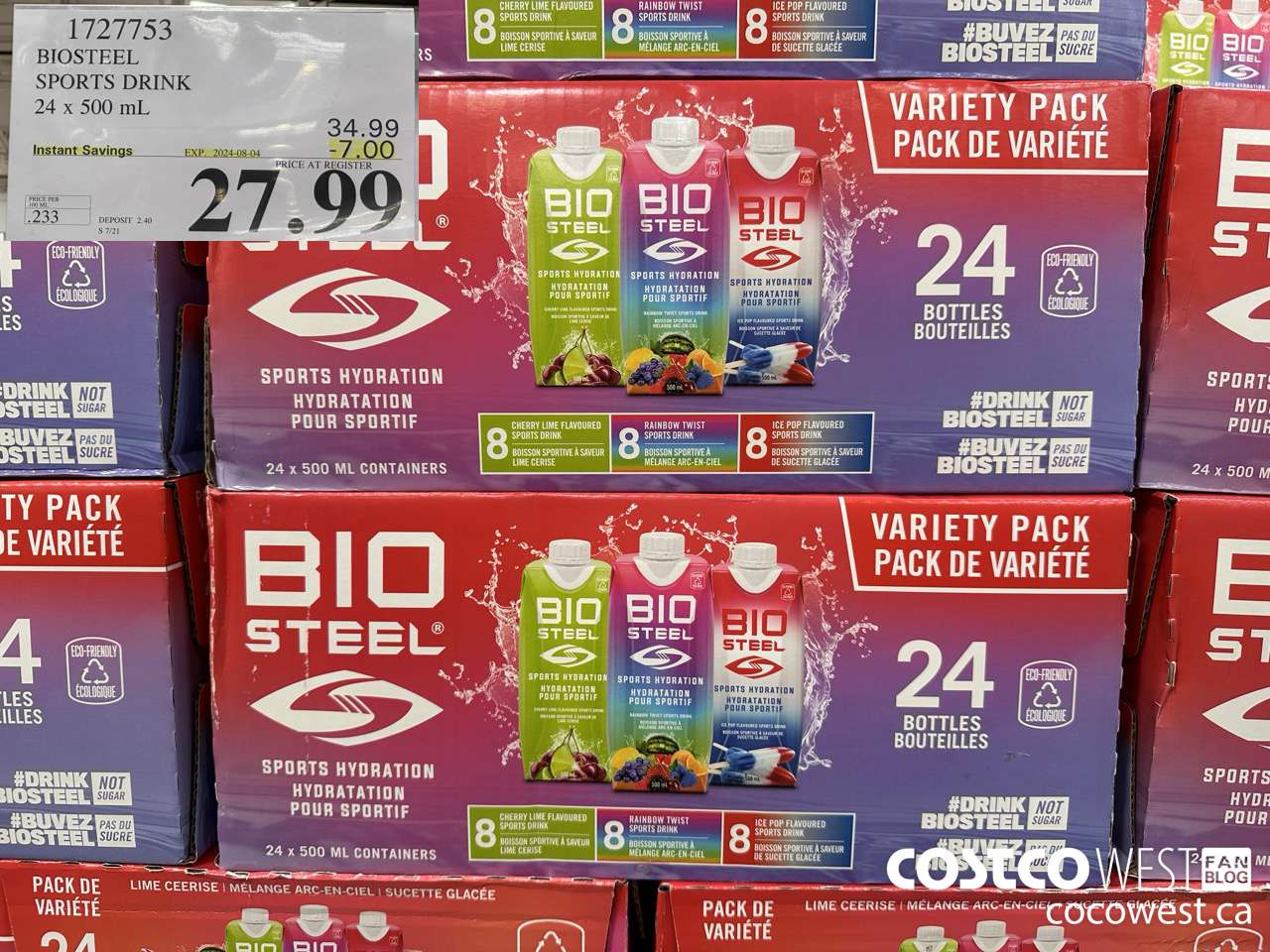 1727753 BIOSTEEL SPORTS DRINK 24 X 500 ML ($7.00 INSTANT SAVINGS EXPIRES ON 2024-08-04) $27.99
