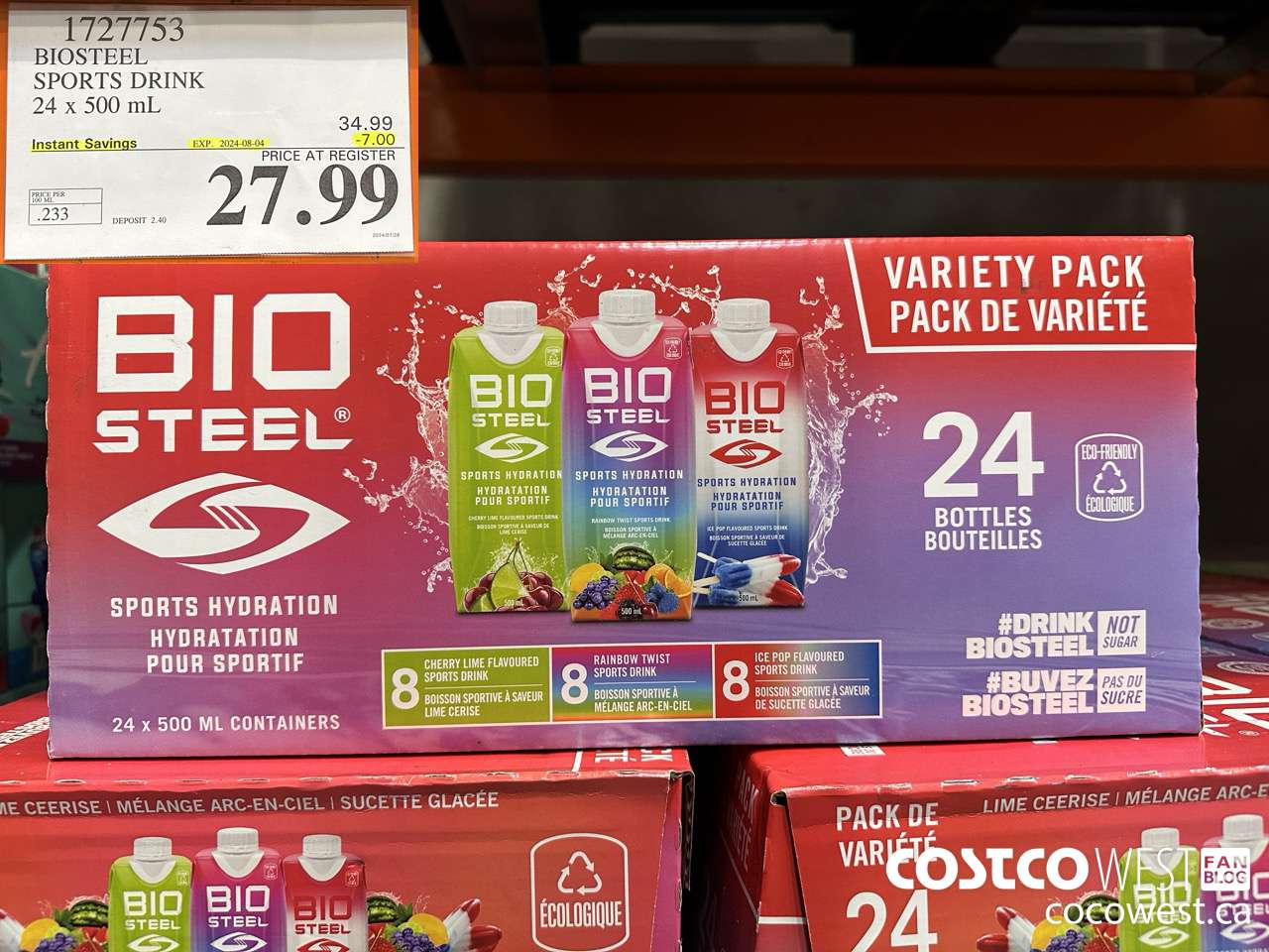 1727753 BIOSTEEL SPORTS DRINK 24 X 500 ML ($7.00 INSTANT SAVINGS EXPIRES ON 2024-08-04) $27.99