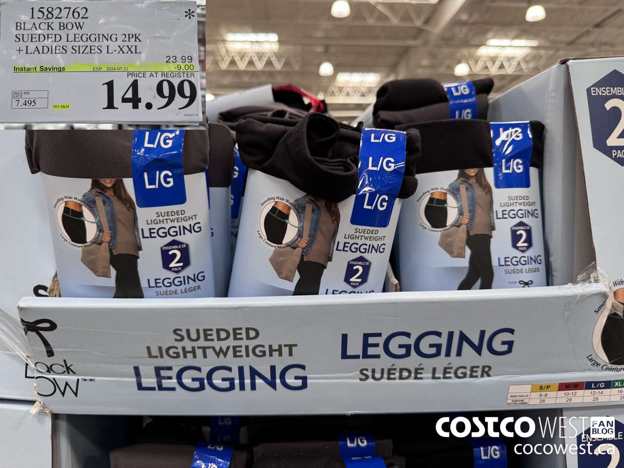 1582762 BLACK BOW SUEDED LEGGING 2PK LADIES SIZES L-XXL ($9.00 INSTANT SAVINGS EXPIRES ON 2024-07-21) $14.99