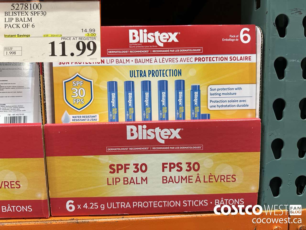 5278100 BLISTEX SPF30 LIP BALM PACK OF 6 ($3.00 INSTANT SAVINGS EXPIRES ON 2024-07-29) $11.99