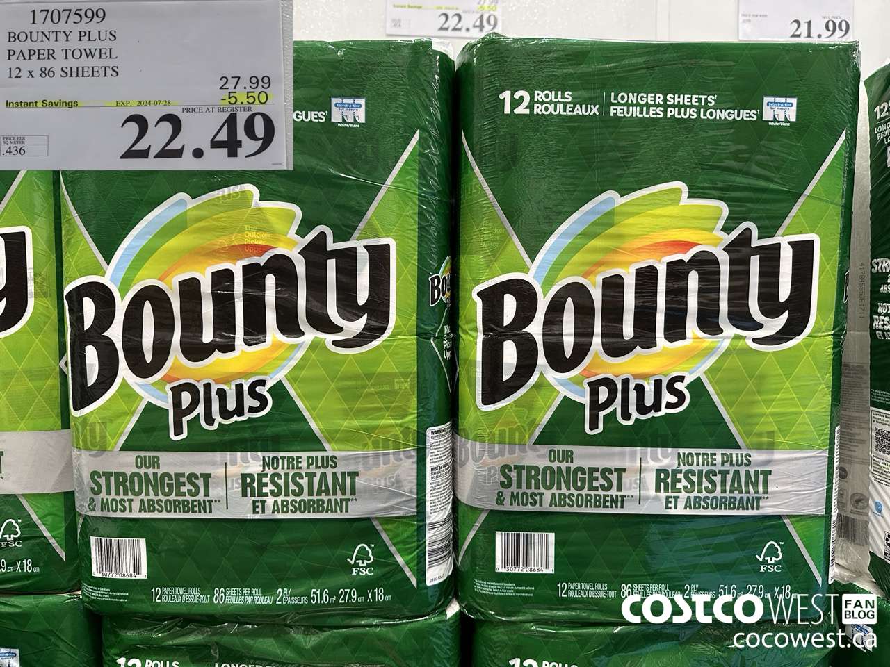 1707599 BOUNTY PLUS PAPER TOWEL 12 X 86 SHEETS ($5.50 INSTANT SAVINGS EXPIRES ON 2024-07-28) $22.49