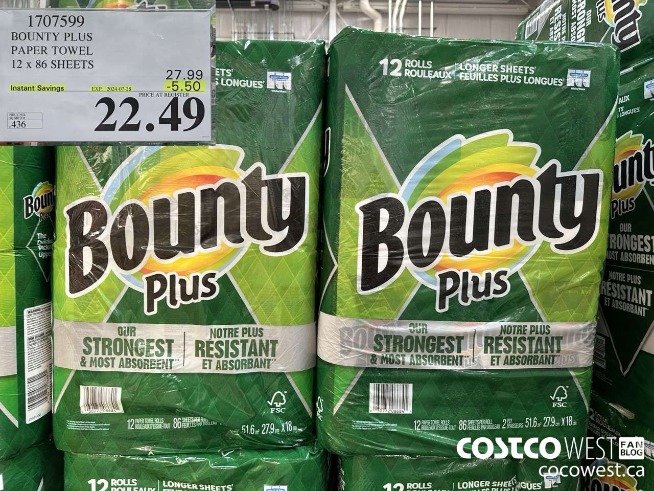 1707599 BOUNTY PLUS PAPER TOWEL 12 X 86 SHEETS ($5.50 INSTANT SAVINGS EXPIRES ON 2024-07-28) $22.49