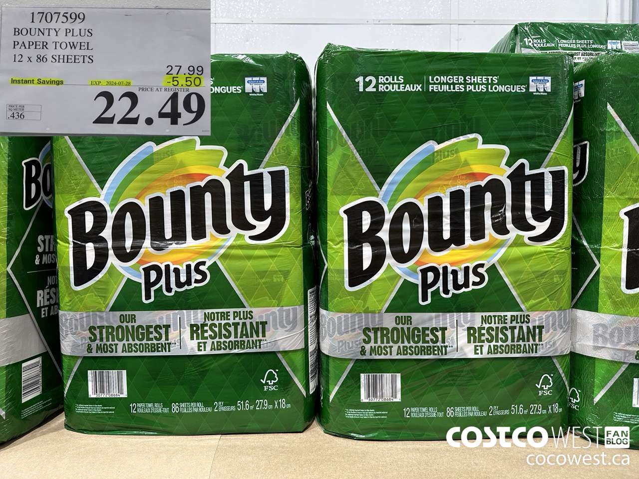 1707599 BOUNTY PLUS PAPER TOWEL 12 X 86 SHEETS ($5.50 INSTANT SAVINGS EXPIRES ON 2024-07-28) $22.49