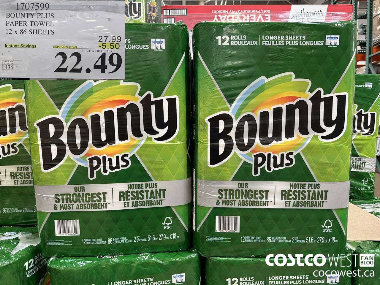 1707599 BOUNTY PLUS PAPER TOWEL 12 X 86 SHEETS ($5.50 INSTANT SAVINGS EXPIRES ON 2024-07-28) $22.49