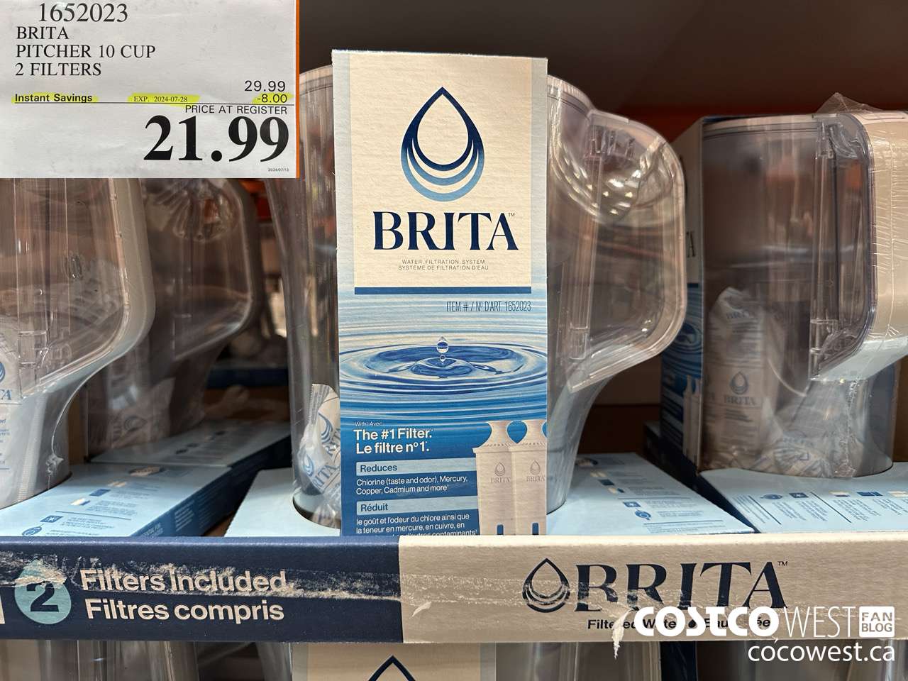1652023 BRITA PITCHER 10 CUP 2 FILTERS ($8.00 INSTANT SAVINGS EXPIRES ON 2024-07-28) $21.99
