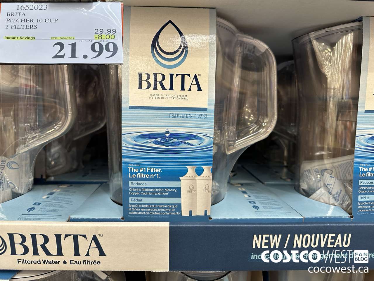 1652023 BRITA PITCHER 10 CUP 2 FILTERS ($8.00 INSTANT SAVINGS EXPIRES ON 2024-07-28) $21.99