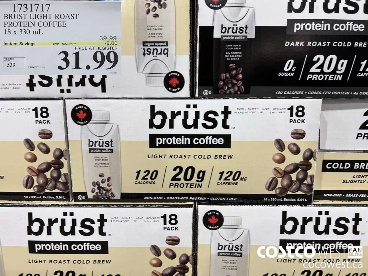 1731717 BRUST LIGHT ROAST PROTEIN COFFEE 18 X 330 ML ($8.00 INSTANT SAVINGS EXPIRES ON 2024-07-07) $31.99