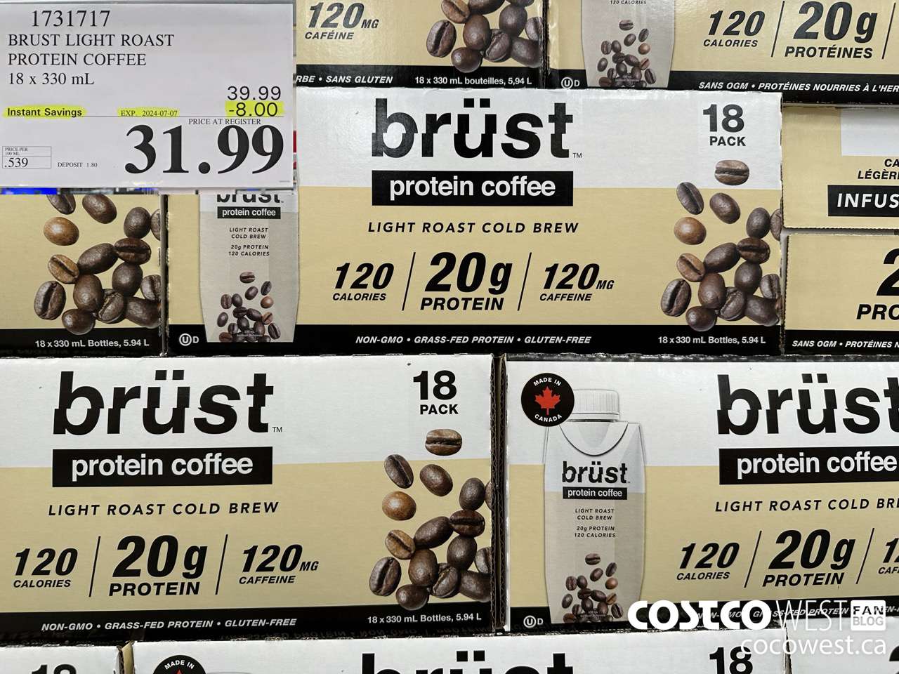 1731717 BRUST LIGHT ROAST PROTEIN COFFEE 18 X 330 ML ($8.00 INSTANT SAVINGS EXPIRES ON 2024-07-07) $31.99