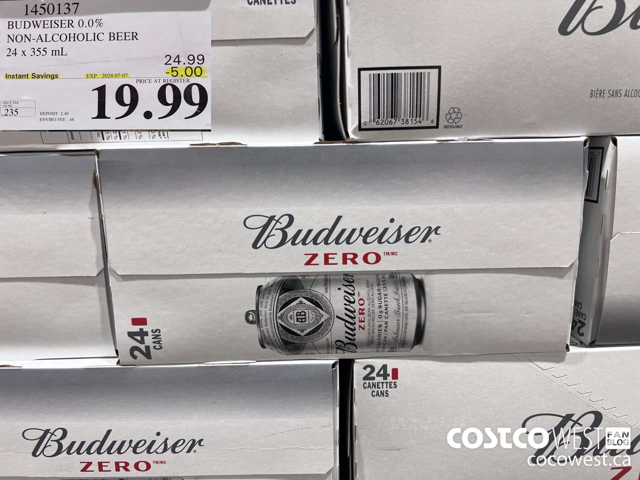 1450137 BUDWEISER 0.0% 24 x 355 mL ($5.00 INSTANT SAVINGS EXPIRES ON 2024-07-07) $19.99