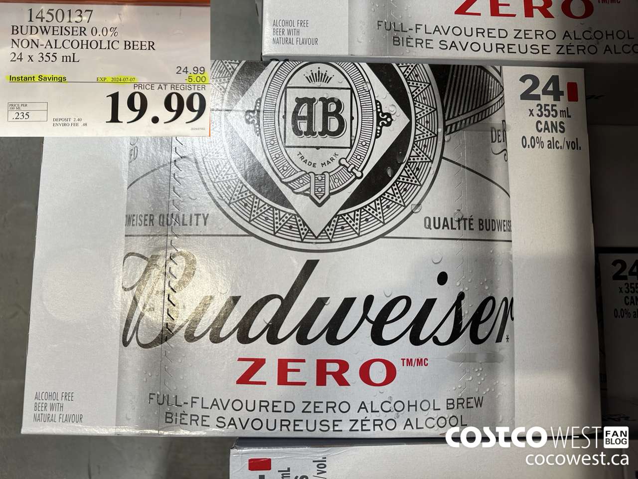 1450137 BUDWEISER 0.0% 24 x 355 mL ($5.00 INSTANT SAVINGS EXPIRES ON 2024-07-07) $19.99