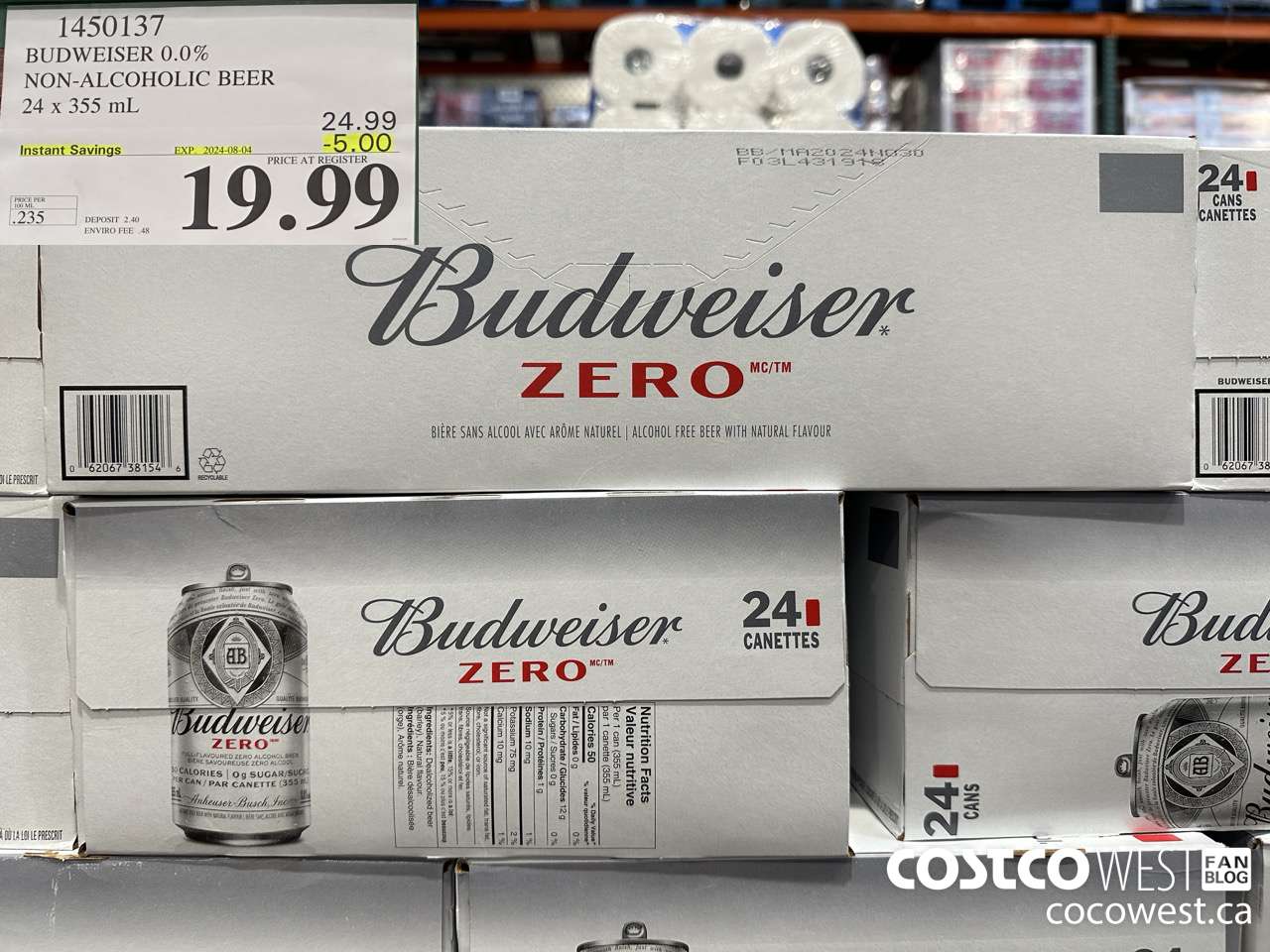 1450137 BUDWEISER 0.0% 24 x 355 mL ($5.00 INSTANT SAVINGS EXPIRES ON 2024-08-04) $19.99