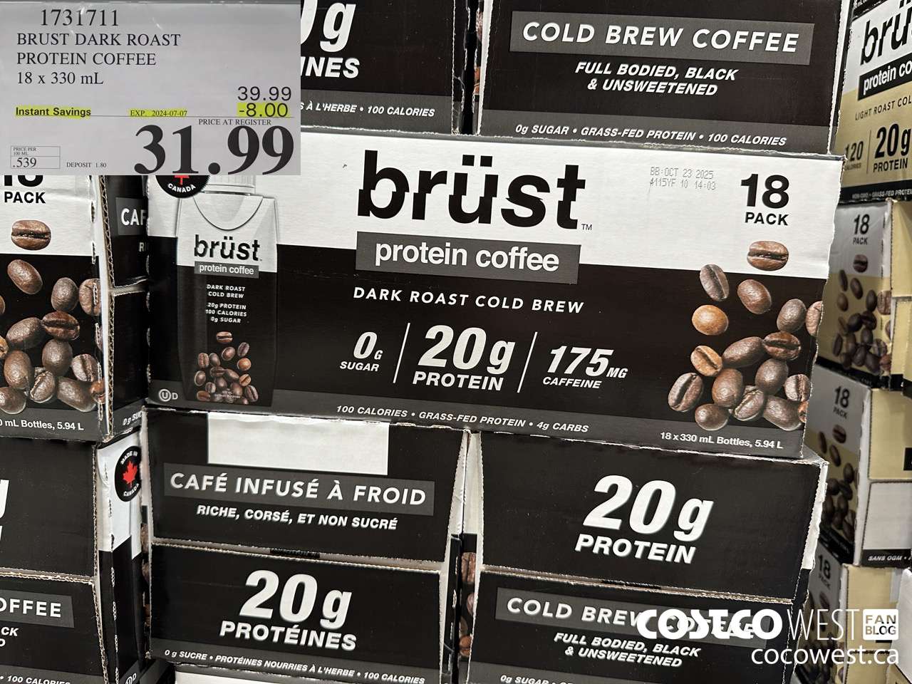1731711 BURST DARK ROAST PROTEIN COFFEE 18 X 330ML ($8.00 INSTANT SAVINGS EXPIRES ON 2024-07-07) $31.99
