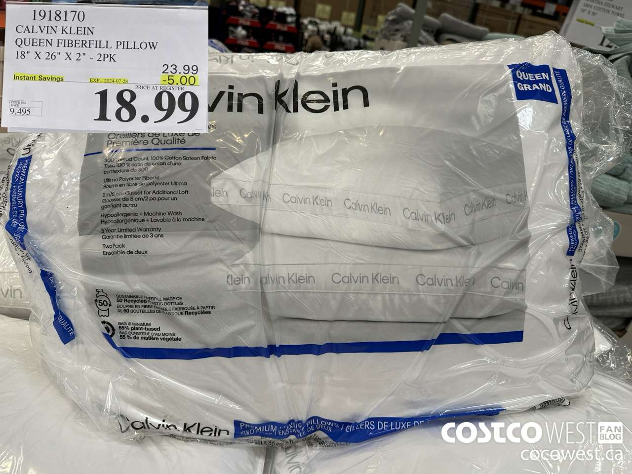 1918170 CALVIN KLEIN QUEEN FIBERFILL PILLOW 18