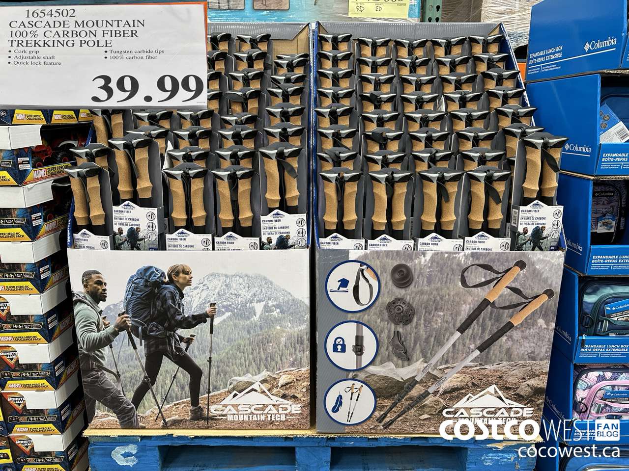 1654502 CASCADE MOUNTAIN 100% CARBON FIBRE TREKKING POLE $39.99