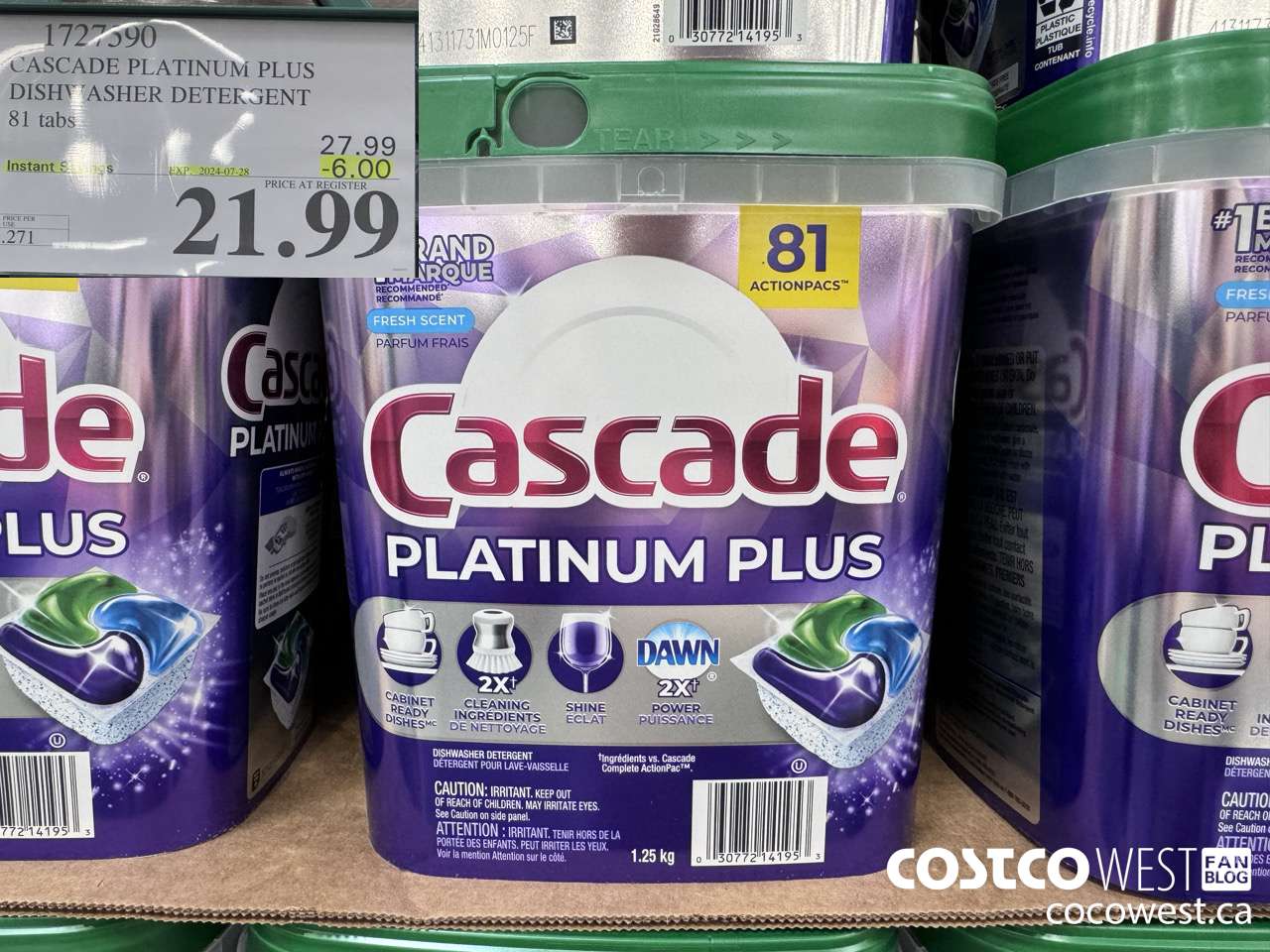 1727590 CASCADE PLATINUM PLUS DISHWASHER DETERGENT 81 TABS ($6.00 INSTANT SAVINGS EXPIRES ON 2024-07-28) $21.99
