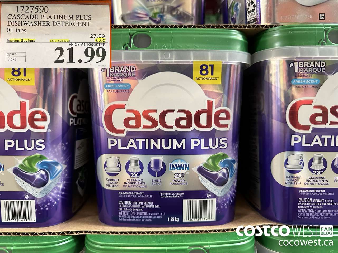 1727590 CASCADE PLATINUM PLUS DISHWASHER DETERGENT 81 TABS ($6.00 INSTANT SAVINGS EXPIRES ON 2024-07-28) $21.99