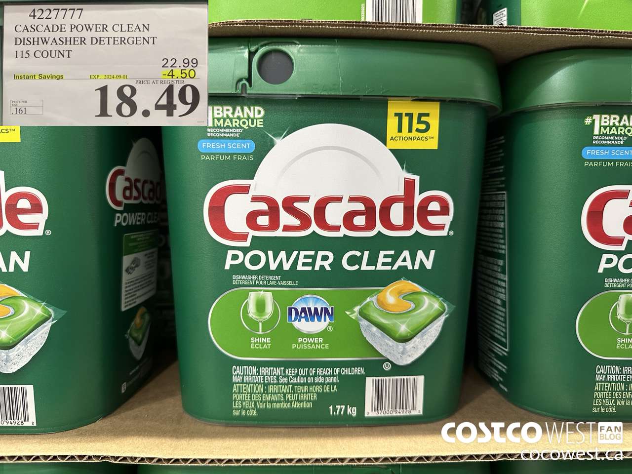 4227777 CASCADE POWER CLEAN DISHWASHER DETERGENT 115 COUNT ($4.50 INSTANT SAVINGS EXPIRES ON 2024-09-01) $18.49