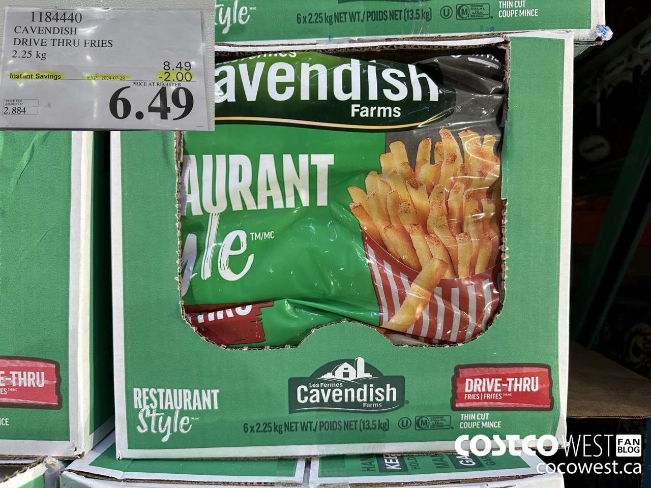 1184440 CAVENDISH DRIVE THRU FRIES 2.25 kg ($2.00 INSTANT SAVINGS EXPIRES ON 2024-07-28) $6.49