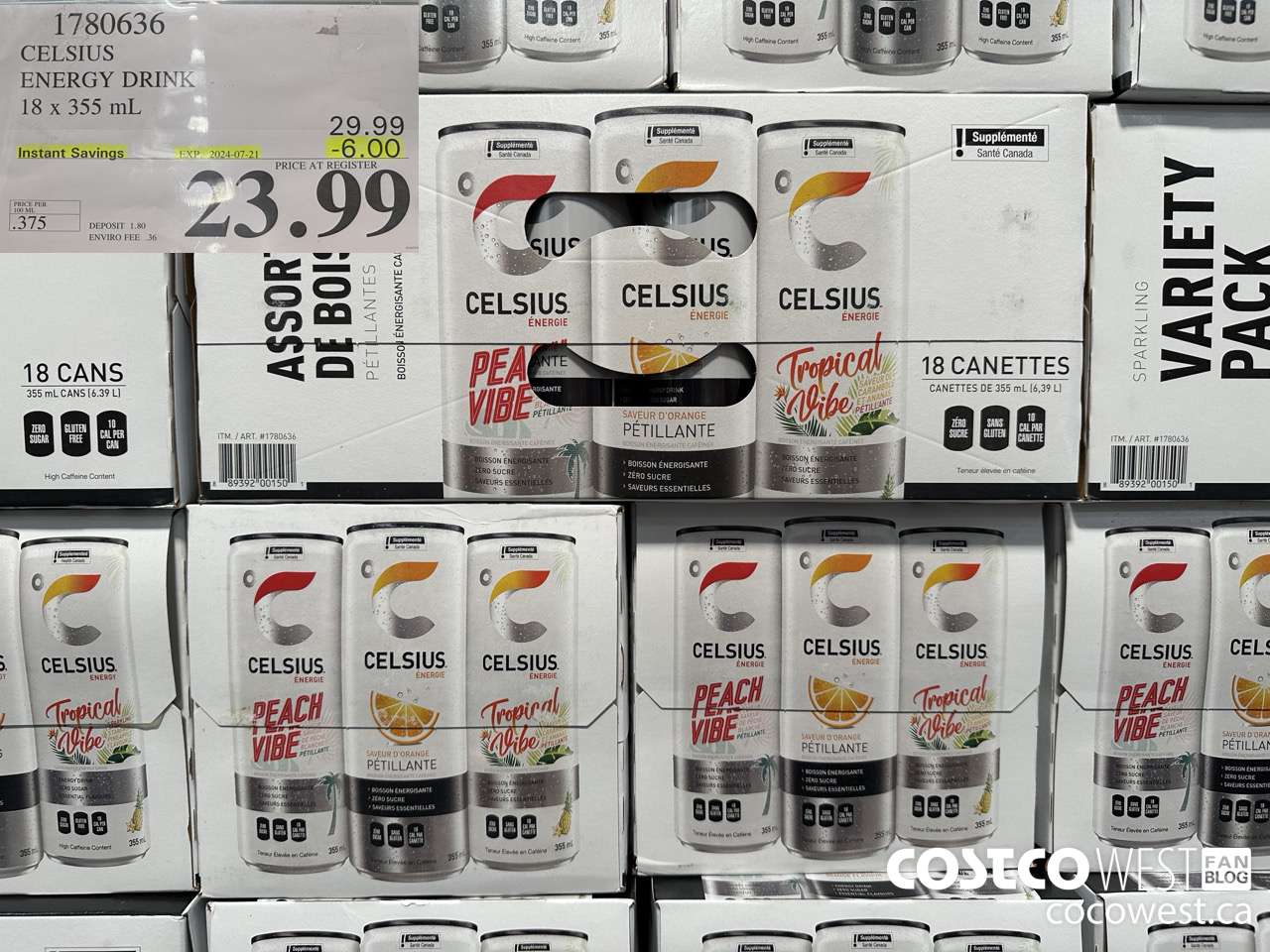 1780636 CELSIUS ENERGY DRINK 18 X 355 ML ($6.00 INSTANT SAVINGS EXPIRES ON 2024-07-21) $23.99