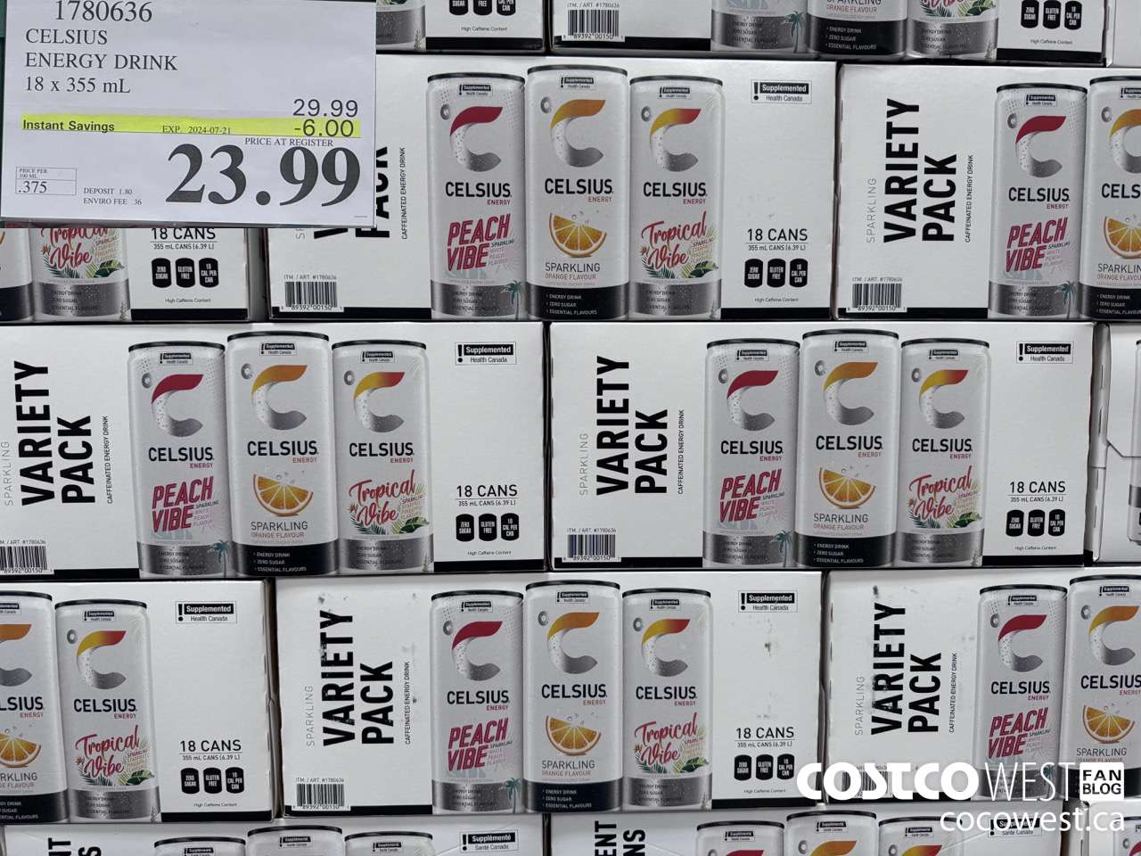 1780636 CELSIUS ENERGY DRINK 18 X 355 ML ($6.00 INSTANT SAVINGS EXPIRES ON 2024-07-21) $23.99