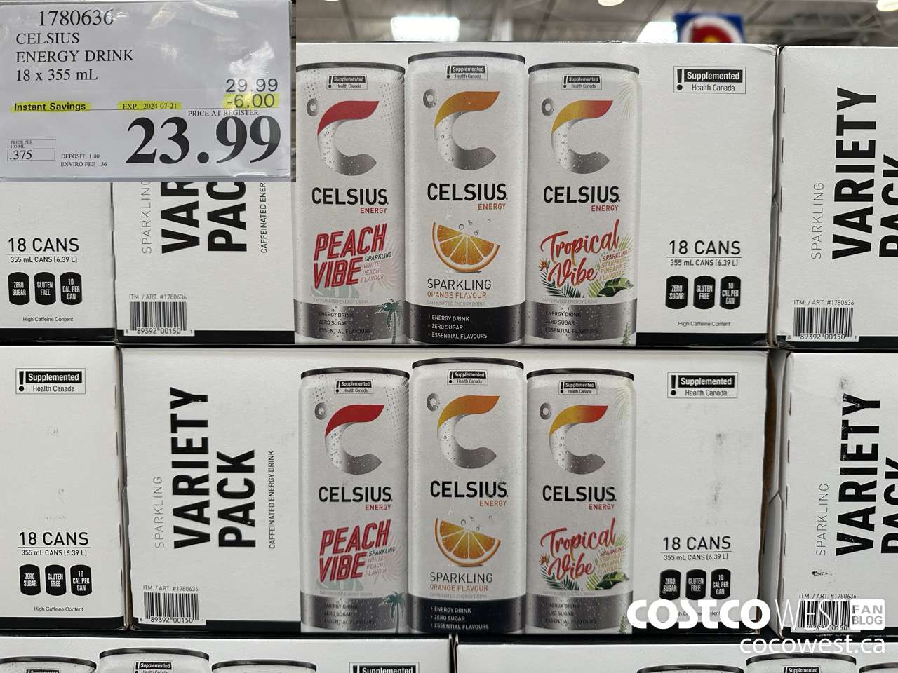 1780636 CELSIUS ENERGY DRINK 18 X 355 ML ($6.00 INSTANT SAVINGS EXPIRES ON 2024-07-21) $23.99