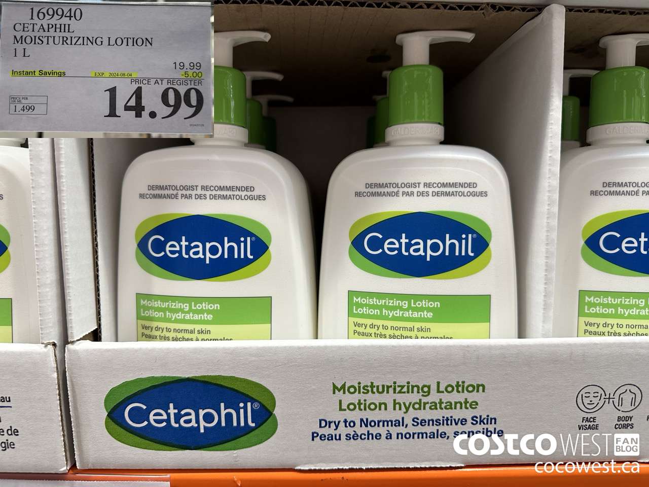 169940 CETAPHIL MOISTURIZING LOTION 1L ($5.00 INSTANT SAVINGS EXPIRES ON 2024-08-04) $14.99