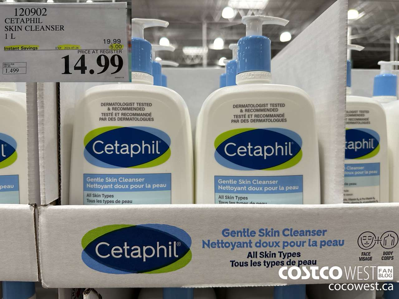 120902 CETAPHIL SKIN CLEANSER 1L ($5.00 INSTANT SAVINGS EXPIRES ON 2024-07-28) $14.99