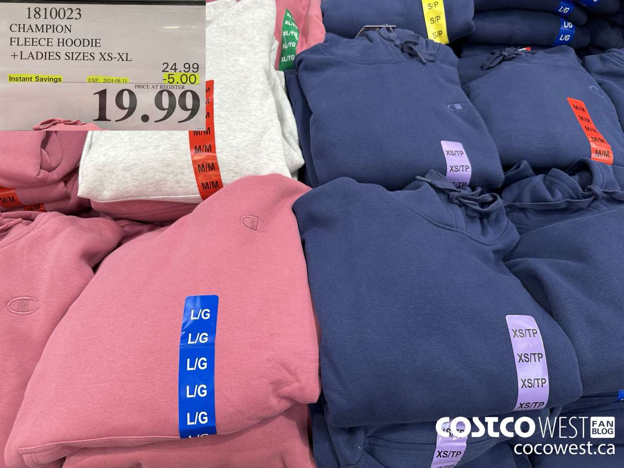 1810023 CHAMPION FLEECE HOODIE LADIES SIZES XS-XL ($5.00 INSTANT SAVINGS EXPIRES ON 2024-08-11) $19.99