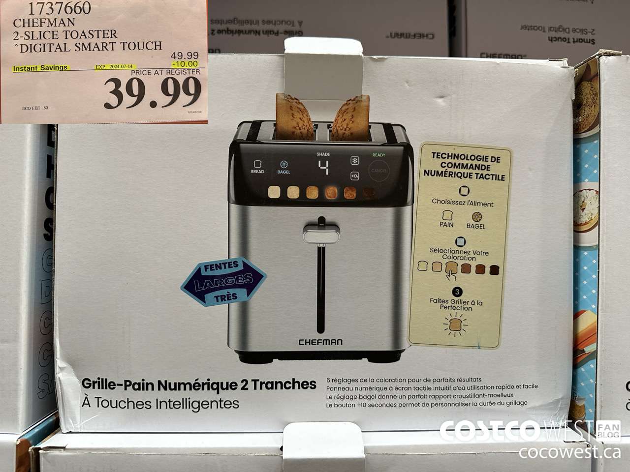 1737660 CHEFMAN 2-SLICE TOASTER DIGITAL SMART TOUCH ($10.00 INSTANT SAVINGS EXPIRES ON 2024-07-14) $39.99