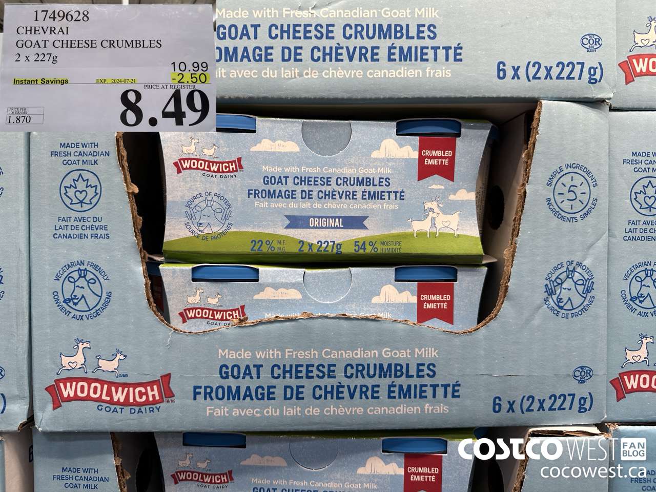 1749628 CHEVRAI GOAT CHEESE CRUMBLES 2 X 227 G ($2.50 INSTANT SAVINGS EXPIRES ON 2024-07-21) $8.49