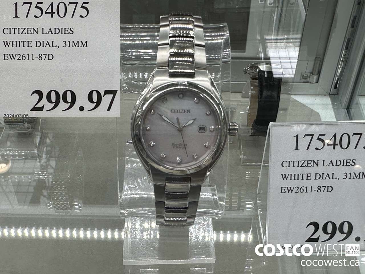 1754075 CITIZEN LADIES WHITE DIAL 31MM EW2611-87D $299.97